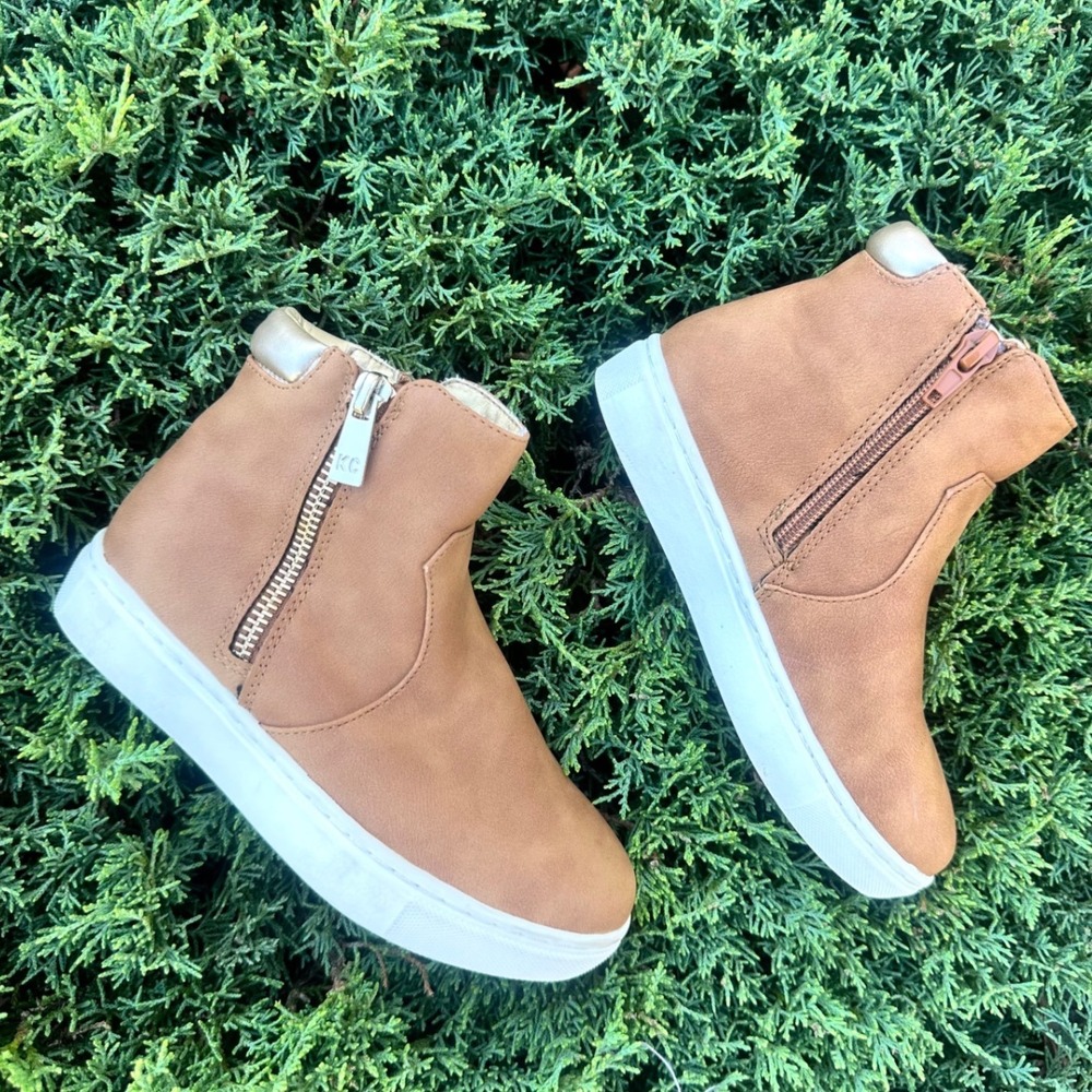 Kenneth Cole New York Girls Reece Carter Faux Leather Ankle Boots Size 12 Cognac